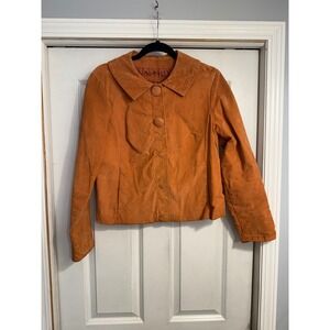 Live A Little Orange Suede Jacket‎ Blazer Women's Medium Button Front Collar Vtg
